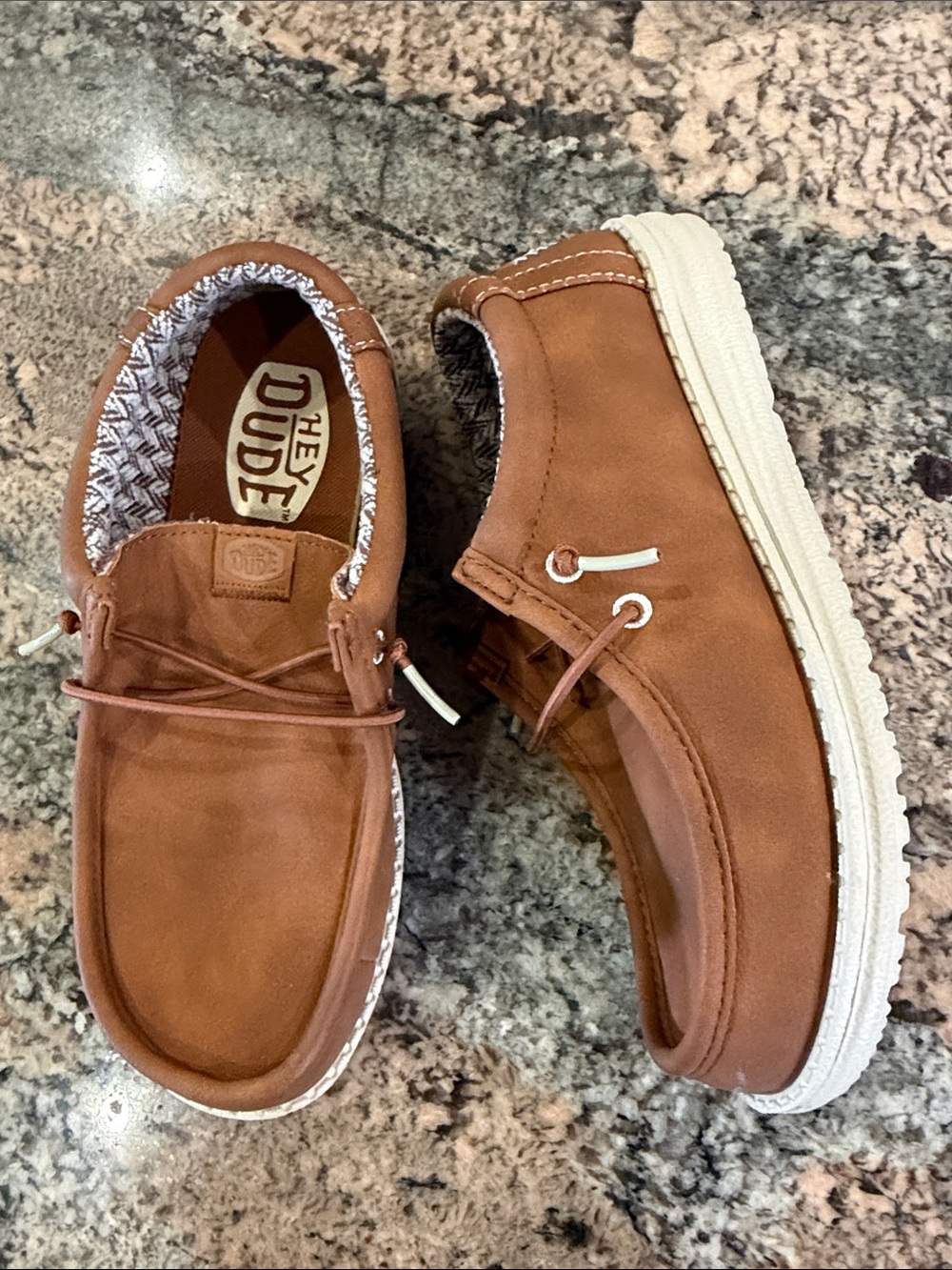 Hey Dude Men’s Boat Shoes in Chestnut Brown with White Sole